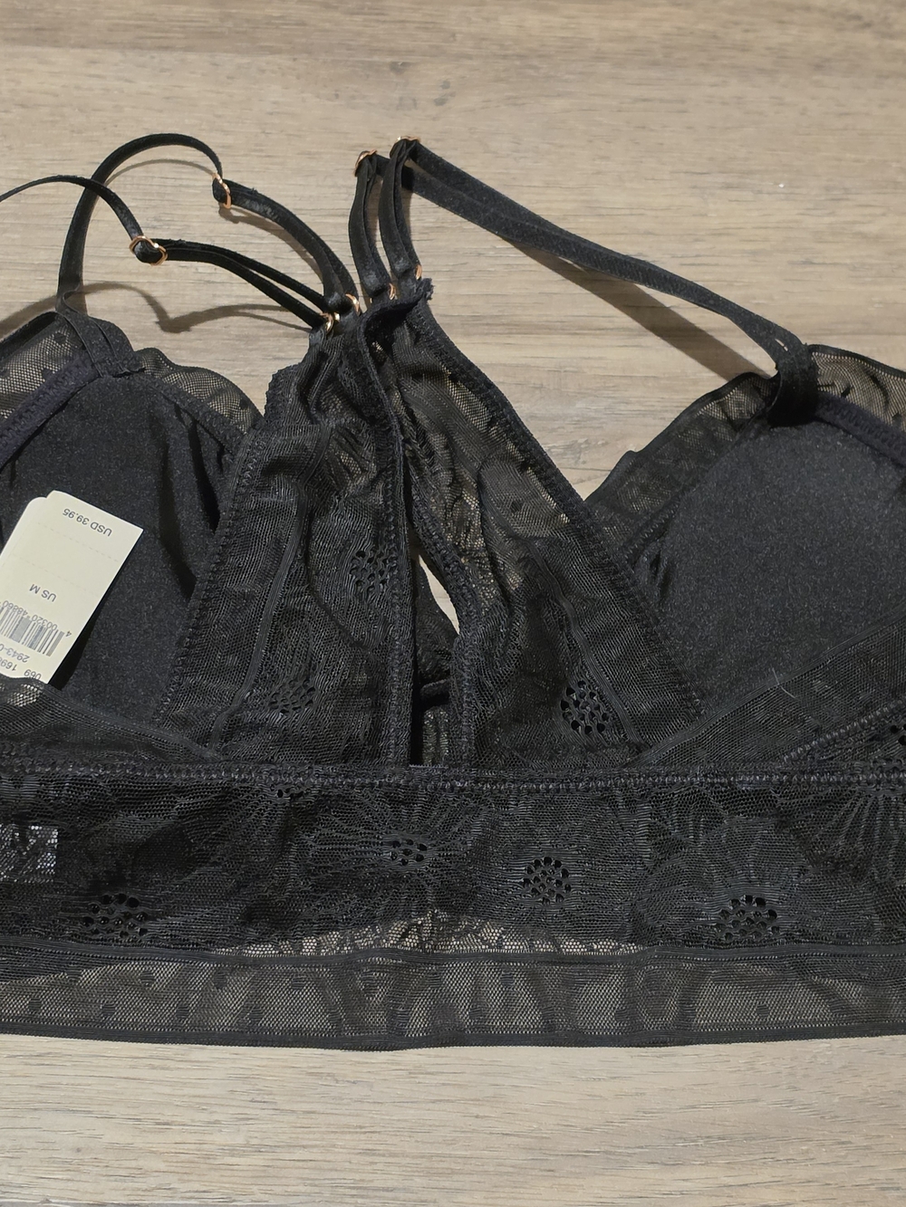 aerie Black Floral Lace Bralette with Double Straps